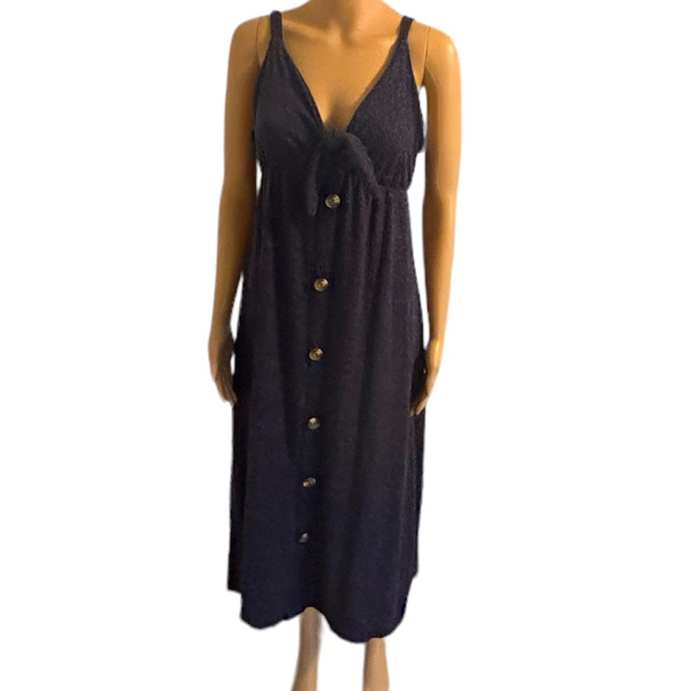 day to day Blu pepper soft blue gray knit dress knot tie at bust scoop back L